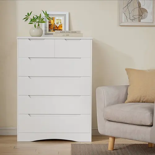 Gizoon Tall White MDF Wood Rectangular 6-Drawer Sturdy Dresser - Anti-Tipping Modern Storage Cabinet, Storage Design Furniture, Bedroom Decor (Bedroom, Living Room Use)