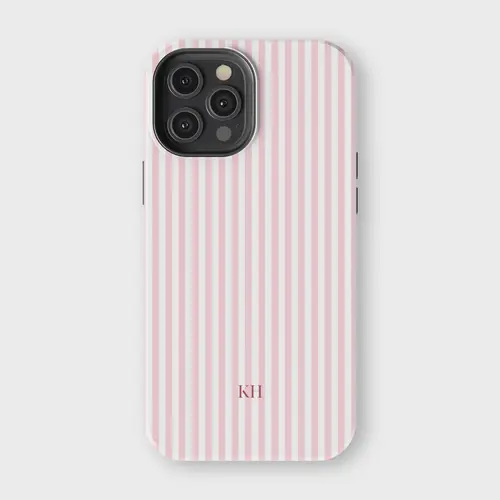 Customized Pink Striped Durable Drop-Proof Smartphone Cover - Rubber & Plastic Protection Case for iPhone 18,17,16,15,15 Plus,14,13,12,11,X,Pro Max | Monogrammed Preppy Gloss Finish Wireless Accessory with Phone Aesthetic for Summer Coastal Use