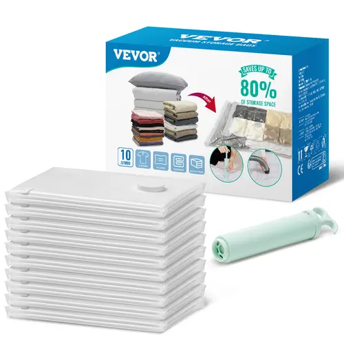 VEVOR 10-Jumbo Leak-Proof Reusable Vacuum Storage Bags with Portable Pump, Durable Space Saving Storage Organizer Bag for Closet, Clothes, Travel & Moving