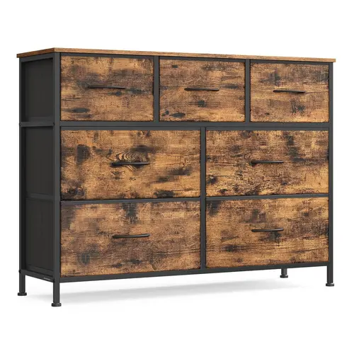 SONGMICS Sturdy Modern Dresser for Bedroom - MDF+Steel & Non-Woven Fabric Drawercabinet with Adjustable Feet, Antitip Kit, Marked Parts for Simple Setup, 11.8" Deep for Tight Spaces, Multi-Compartment Storage Organizer