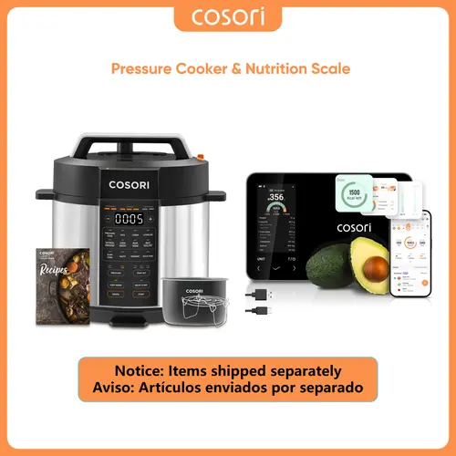 COSORI 9-in-1 6-Qt Stainless Steel Pressure Cooker & Nutrilens R001S AI Scan Smart Nutrition Scale Bundle - Multifunction Appliance, Type-C Charging, Bluetooth, Accurate Analysis, Rice Cooking, Sauté, Sous Vide, Recipe Book, Pressurecooker