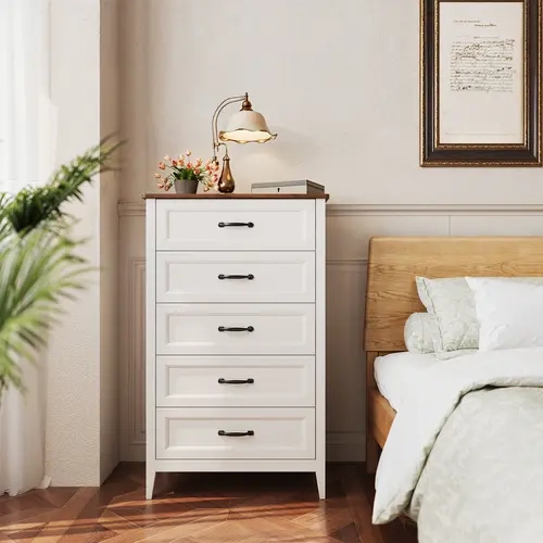 Gizoon 5-Large-Drawer Bedroom Dresser (44.8in), Modern Wood Chest of Drawers with Smooth Rails, Metal Handles Add Polish, Anti-Tipping Space-Saving Cabinet, Requires Assembly for Home Decor & Extended Storage