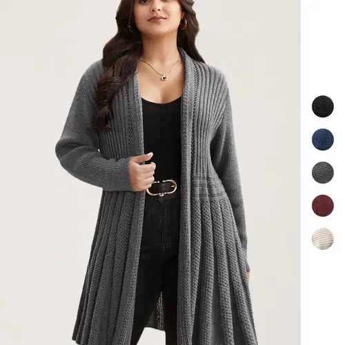 BloomChic Women's Knit Cardigan Tops - Basic Textured Kimono Collar Tunic Soft Casual Knitwear for Fall and Winter
