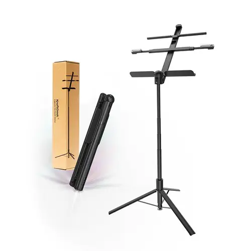 KraftGeek Capsule Lite Tap-Open Music Stand - 2.2 lbs Lightweight, Compact, Portable, Folding, Adjustable Telescopic Shaft (29-66 in), 17.24*2*3 in Folded, 40° Tilt Angle, 11.8in Base Stays Steady, 4.4 lbs Load Capacity, Desk & Gig-Ready Musical Accessory