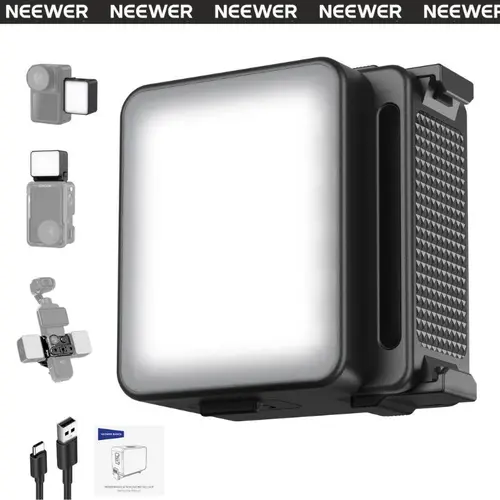 NEEWER M20 Magnetic Mini LED Flash Camera Accessory for DJI Osmo Action 3/4/5 Pro - 500mAh Built-in Rechargeable Battery, IPX5 Waterproof, Portable, Adjustable Brightness, USB-C Charge, Mount, Cable, for Content Creators
