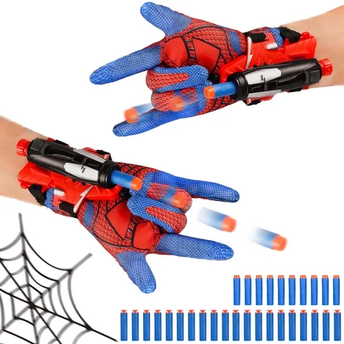 Spider Web Bullet Launcher Toy Set - Sports Foam Blasters & Toy Guns with 2 Launchers, 30 Soft Bullets, 2 Sets of Gloves, Shooting Action, Role-Playing, Family Bonding, Holiday Gifts for Unisex Summer Use