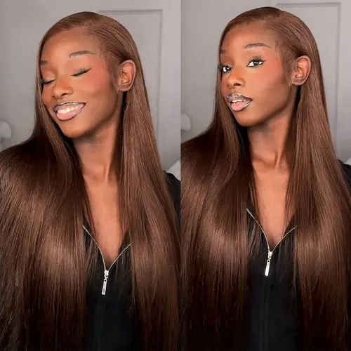 Tuneful 13x6 Lace Front Wigs Human Hair Ginger Brown Hair Wig 180 Density HD Transparent Lace Frontal Human Hair Pre Plucked Hairline Brown Color 32 Inch