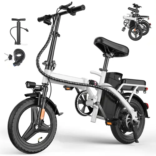 Folding Electric Bike (Ebikes) - 500W Motor, 20MPH Adjustable Speed, 35+ Mi Pedal+Throttle PAS Range, 14" Steel Frame, 12Ah Removable Battery, Rear Storage Basket, Compact Folded, Lightweight 50 lbs, UL 2849V Certified, Throttle on Demand