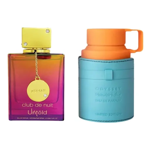 Armaf Club De Nuit Untold + Odyssey Mandarin Sky Men's 2-Piece EDP Perfume Fragrance Bundle, Spray-On Men's Cologne with Citrus, Bold Amber, Woods & Spices Multi-Scent Fragrances