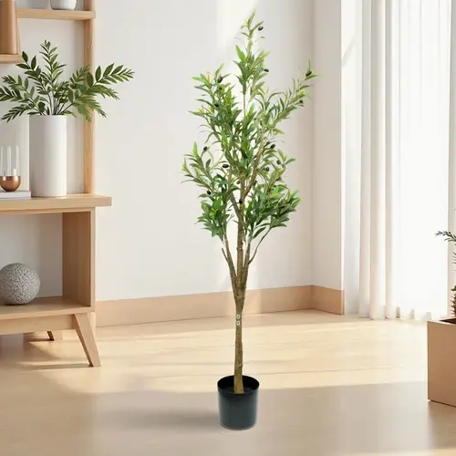 150cm Large Decorative Faux Olive Tree - Low-Maintenance Modern Green Accent, Leaf Artificial Plants for Home Office Indoor/Outdoor Potted Decor