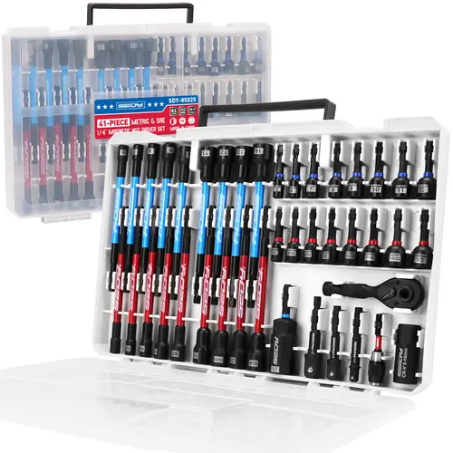 SEDY 41-Piece Premium 1/4"-Drive Magnetic Impact Multi-Tool Nut Driver Set - Metric & SAE, Hex Shank, Socket Adapters, 2-in-1 Wrench, Universal Sockets, Quick-Release Bit Holder, Durable Strength, Work Tools, Christmas Gift, Magnetic Ratchet Nut Drivers