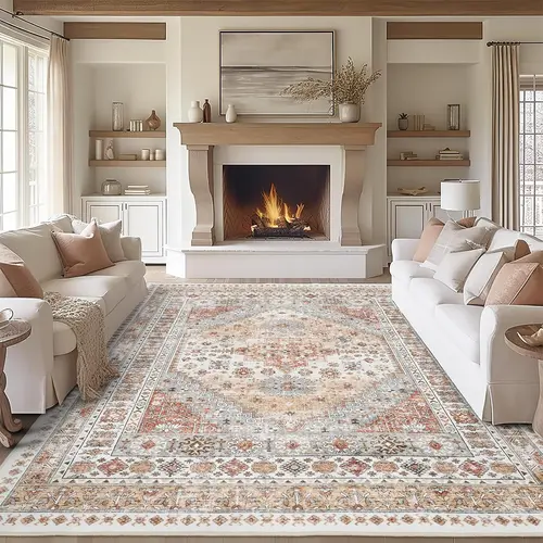 Art&Tuft Vintage Large Art-Inspired Area Rug - Non-Slip, Machine Washable, Stain-Resistant, Foldable - Living Room Decor, Room Decor, Household Items, Aesthetic Home Accessory