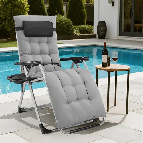Sweetcrispy Sturdy Single-Seat Folding Zero Gravity Recliner - Outdoor Chair, Lawn Chair, Indoor Outdoor Lounger, Patio Furniture, Pools Sunbathing Seat, Cup Holders, Adjustable Headrest, 0-G Body Ease, Removable Cushion