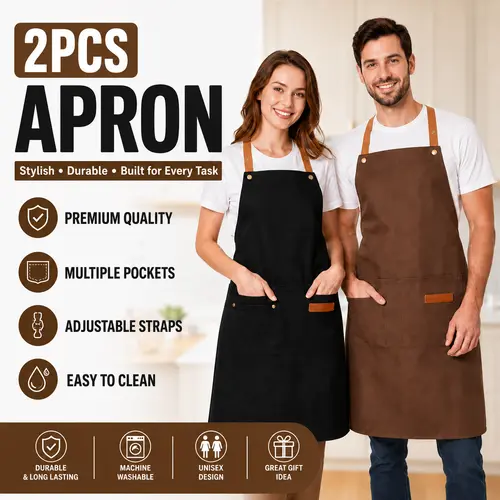 2-Piece Industrial Cloth Cover Aprons (Black + Brown) - Protective, Anti-Corrosion, Adjustable, Breathable, Stain-Resistant, Machine-Washable, Pocket-Included, Full Coverage, Multifunctional, All-Season, for Daily Use, Outdoor Enthusiasts