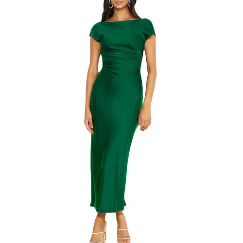 Elegant Women's Satin Backless Fitted Fashion Dress - Long Length Summer New Arrival Wedding Guest Cocktail Party Dress
