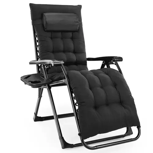 Sweetcrispy Modern Ergonomic Zero Gravity Recliner - Foldable Metal Frame Outdoor Chair with Cup Holders, Tray, Removable Cushion, for Decks, Patio, Camping, Indoor-Outdoor Use