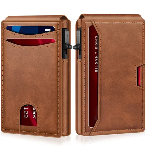 Men Slim Pop-Up Aluminum Card Wallet, RFID Blocking Minimalist Credit Card Holder, Gift for Husband Father for Birthday Christmas Thanksgiving Anniversary