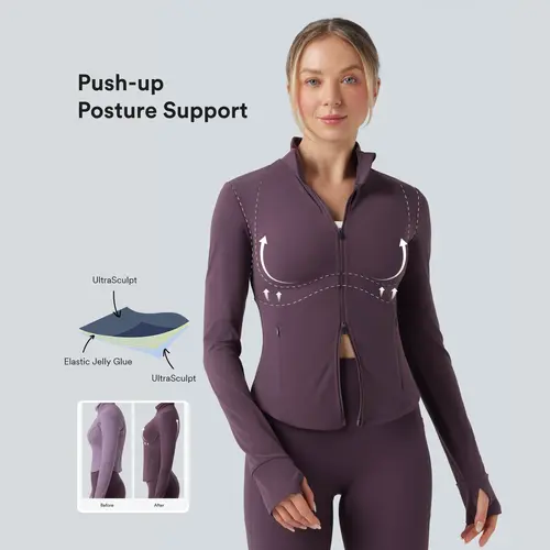 Halara UltraSculpt™ Mock Neck Push-Up Long Sleeve Thumb Hole Yoga Jacket with Pockets