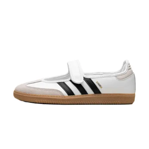 Adidas Women's Samba Jane White Black Gum Classic Leather Sporty Low Top Sneakers - Leather Upper, Rubber Gum Sole, Stripes, Modern Styling, Street Style Shoes, All Season Wear, Casual Flat, Fashionable Casual Design for Trendy Walking
