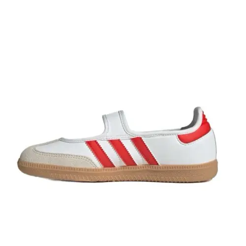 Adidas Samba Jane Women's Striped Decorative Sneakers - Clean White Leather, Bold Red Stripes, Classic Sole for Easy Walks, Rubber Sole, Trendy Look for Daily Plans, Easy Daily Wear, Sporty Chic Footwear
