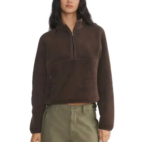 Hixiaohe Womens Sweatshirts Cropped Half Zip Fuzzy Warm Sherpa Pullover Varsity Jackets with Zipper Pockets TikTokShopBlackFriday,back to school,back to school shopping Casual Garment