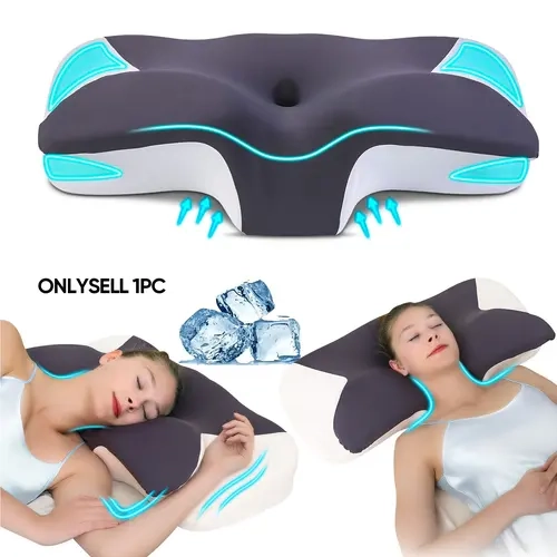 Extra-wide, oversized neck pillow High-quality supportive memory foam pillow Two heights available Washable, breathable pillowcase Enlarged armrest area for Side Sleep Stomach Sleeping and Back Sleepers