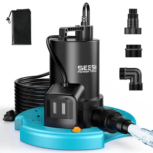【DealsForYou】SEESII 1/3HP Pool Cover Pump Automatic On/Off 3035GPH Submersible Water Pump with Filter Net 25ft Cord Check Valve for Swimming Pool Hot Tubs Pond