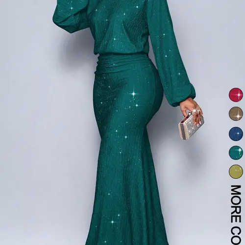 Women's Elegant Mermaid Hem Bodycon Dress, Long Sleeve Christmas Party & Valentine's Day, Sexy Tight-Fitting Evening Gown, Date Night Dresses