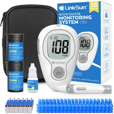 LinkSun G-425-3 Blood Glucose Monitor Kit with 100/50 Test Strips & 100/50 Lancets, 500 Memory, Control Solution, Lancing Device, No Coding, G-425-3 Blood Sugar Monitor,Home Use Glucose Meter with mmol/L Results,Dealsforyoudays,summerwins,summeressentials