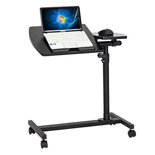 Karlhome Modern Height-Adjustable Pine Wood Standing Home Office Computer Desk - Rustic Brown 31.5in/80cm Rectangular Top, Metal Accents, 360° Spin Mobility Wheeled Base, 27.16in-35.58in Range, Removable Ergonomic Portable Desk for Bedroom/Office