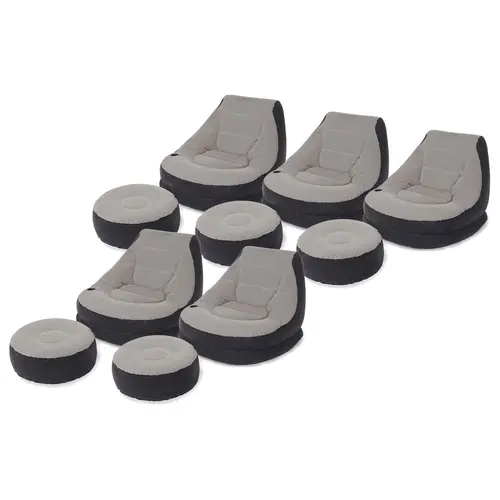Intex Inflatable Ultra Lounge Chair With Cup Holder & Ottoman Set, Gray (5 Pack)