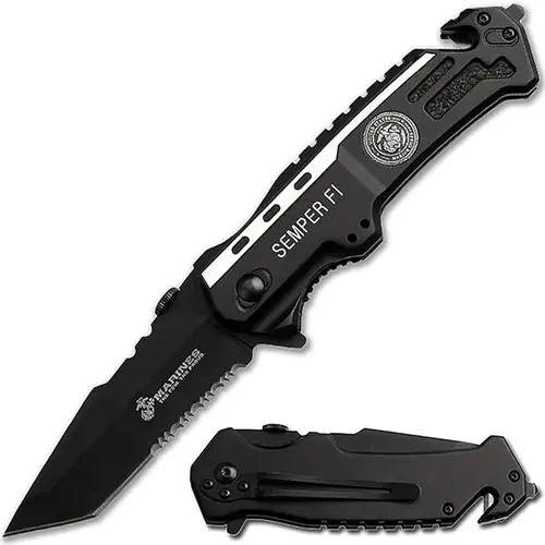 USMC Licensed MTECH "Semper Fi" Blade-Type Pocket Folding Knife - 4.75" Closed, 3.5" Aluminum Blade, G10 Handle M-A1002, Secure Grip, Compact Fold, Durable Outdoor Tool, Multifunctional Outdoor, All Ages EDC Gear