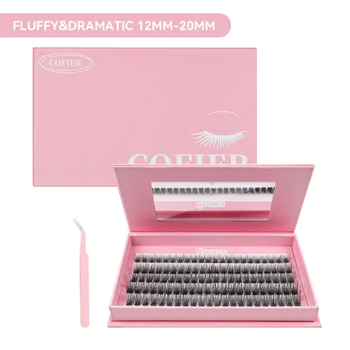 COFIER Fluffy Volume Lash Kit - 12mm-20mm Length, No Glue Needed, Self-Grafting, Beginner Friendly Eyelashes Makeup Cosmetic Flawless #Summervibes