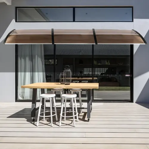 Ubesgoo Outdoor Furniture Window & Door Awning - Polycarbonate Hollow Sheet Cover, Brown Board-White Bracket, Front-Facing Entry Cover, UV-Resistant Sunlight Protection Canopy, UV Defense Parasols, Canopies & Shade