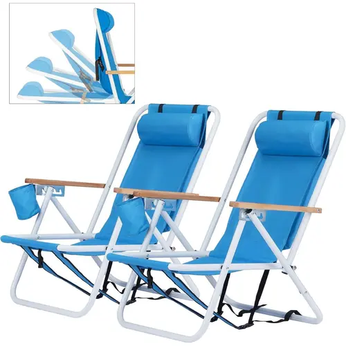 Ubesgoo Unisex 2PCS Portable Picnic Chairs - Adjustable Collapsible Folding, 4-Level Backrest Height Adjustment, Tilting Headrest, Cup Holder, High-Strength Cleanable Fabric, Carry Bag, Lightweight for Camping, Beach, Outdoor Patio