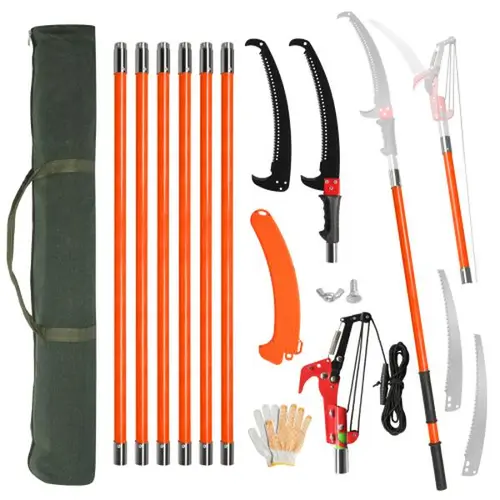 Ubesgoo Manual Pole Saw Tool Kit, Extendable Adjustable Reach 12/26/30 ft (feet/meters) Tree Pruner with Sharp Steel 20in Small Blade, Scissors, 8 Lightweight Foldable Fiberglass Long Handles, 6.2kg (13.7 lbs) Gloves for Garden Tree Trimming, Palms
