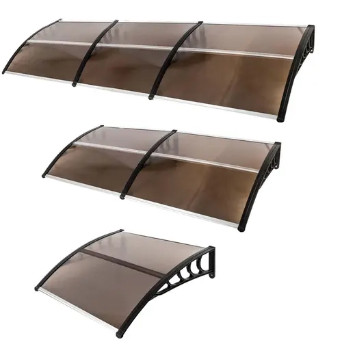 Ubesgoo Outdoor Shade Canopy - ABS&PC Bracket-Mount Wall-Mounted Door/Window Awning, 50+ In UV&Weather Resistant, Polycarbonate Hollow Core Panel for Front Door Patio (Brown Plate/Transparent Plate Black Bracket)