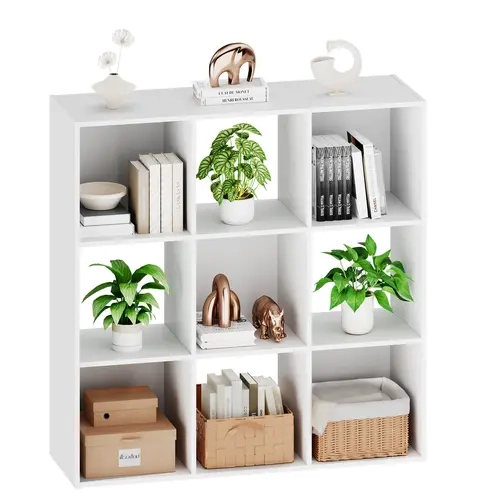 Sweetcrispy 9-Compartment Cube Organizer Shelves - Stable Bookshelf Accessory with Removable Back Panel, Vertical Storage, Quick Item Access, Modernity Decor for Living Room