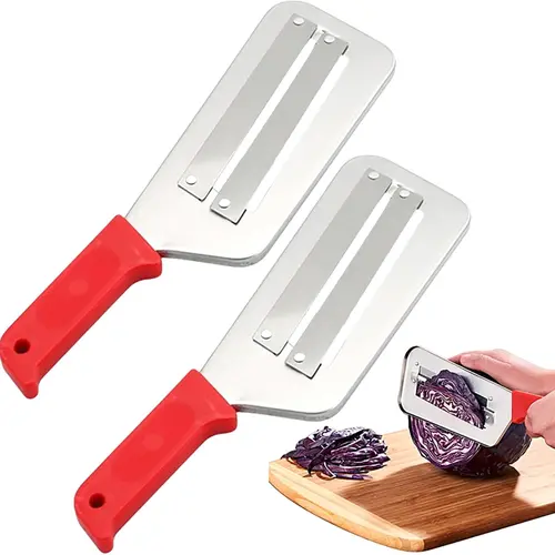 Stainless Steel Metal Multifunctional Fruit & Vegetable Cutter - Cooking Kitchen Accessory, Slicing Gadget, Peeler, Double-Layer Sharp Durable Blades, Julienne Grater, Cabbage Shredding Tool, Ergonomic Handle, Easy-Clean Design