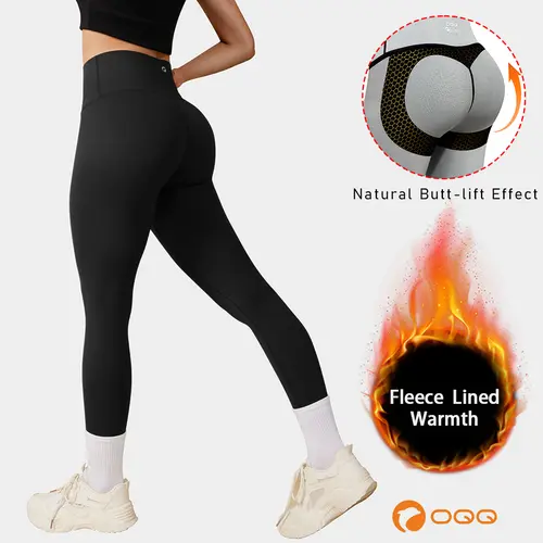 OQQ Women's High-Waist Fitted Fleece-Lined Thick Thermal Glute Toning Leggings - Gym Clothes Women, Activewear Bottoms for Workout, Hike