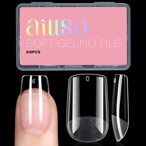 AILLSA Short Square Nail Tips Full Cover Clear NailTips Acrylic Pre-Filed Fake Press on for Extension Home DIY Salon Manicure 216PCS 12 Sizes backtoschool sohochic