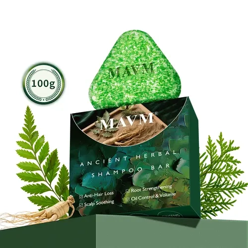 MAVM Natural Herbal Anti-Hair Loss Shampoo Bar - Gentle, Ammonia-Free, Alcohol-Free Daily Cleanser for Adults with Root-Boost Herbs, Ginseng, Biota Leaf, Silky Protein Blend, Moisture Boost, Root Strength, Fall Reduction, Textured Repair