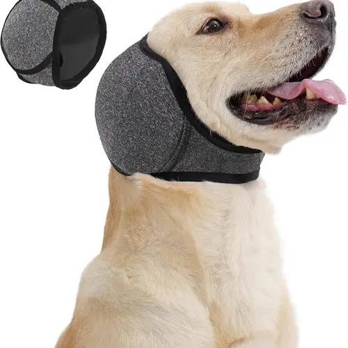 Dog Calming Hoodie Ear Wraps for Dogs, Waterproof Dogs Swim Cap, Pet Ear Cover Muffs for Anxiety Relief Noise Cancelling, Doggy Head Warp Ear Protection for Hematoma Fireworks Bath Swim Blow（Grey)