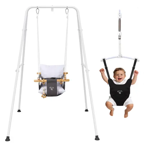 2-in-1 Baby Jumper & Swing with Foldable Stable Stand, Toddler Swing Seat, Soft Infant Bouncer, Baby Items for Indoor & Outdoor Use