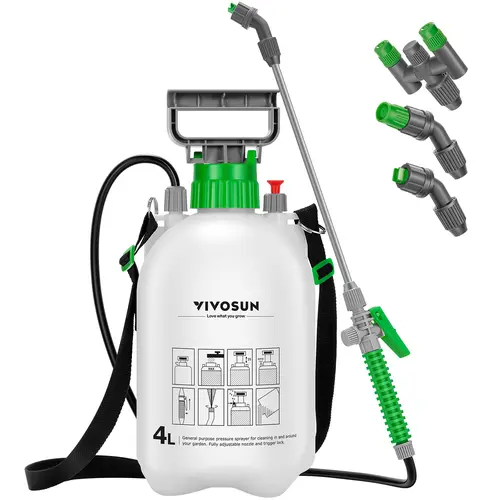 VIVOSUN Pump Sprayer, Portable Water Spray Bottle in Lawn and Garden Yard, Weed Sprayer for Plants with 3 Nozzles, Adjustable Shoulder Strap, Pressure Relief Valve
