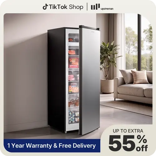 Upstreman 7.0 Cu.Ft Convertible Dual Zone Freezer-Fridge with 5 Adjustable Shelves, Reversible Door, Multi-Temperature Control (-7.6°F to 6.8°F), Ice Tray, Recessed Handle, Crisper Drawer, Dorm Fridge with Freezer for Studios, Garage Household Appliance