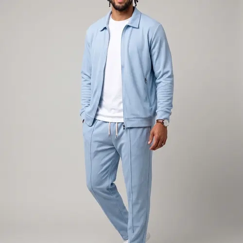 KZZ Men's 2-Piece Athletic Sweatsuit Set - Plain Long Sleeve Zip-Up Jacket, Drawstring Waist Activewear Pants for Gym, Running (XL Available) | Men's Matching Athletic Sets