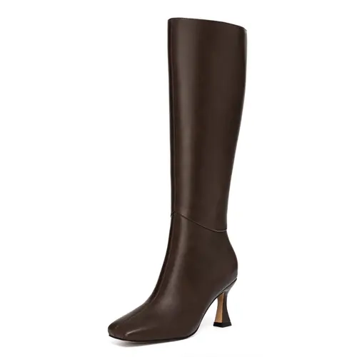Athlefit Women's 2.87-in Kitten Heel Knee-High Boots - Square Toe, Side Zipper, Solid PU Upper, Stretch Fabric, Slip Resistant Rubber Sole, Shoes for Women, Business Evening Party Footwear