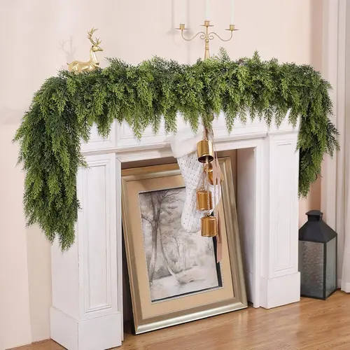 LVZHIYUAN Realistic 2-Pack 6 ft Real-Touch Artificial Cedar Garlands - Festive Style Christmas Decor, Family Holiday Mantel Wall Hanging, Indoor/Outdoor Home Supplies