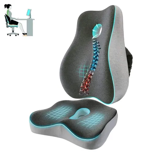 Memory Foam Office Chair Cushion and Lumbar Cushion, Adjustable Swivel Chair Comfy Chair Suitable for Home, Car and Office Use, Hip and Waist Upgrade, Portable and Comfortable with Washable Breathable Mesh, Ergonomic Computer Chair